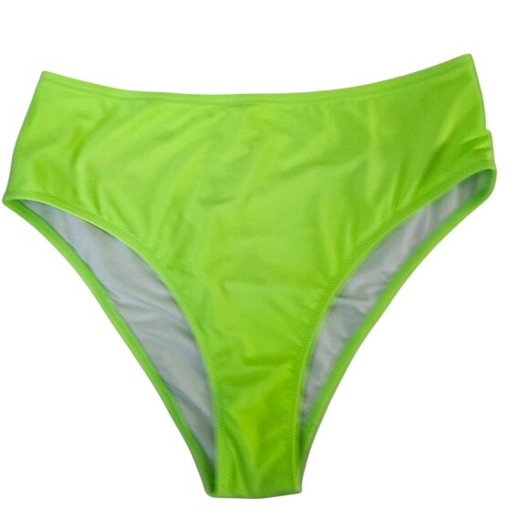 Hilinker L Womens Lime Green Large Ruffle One Shoulder Bikini Swimsuit 2 Piece - Picture 6 of 8